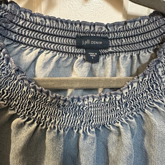 J Jill Denim-Boho Denim top with Cream Embroidery on Sleeves and waist. Cowgirl - Picture 4 of 8